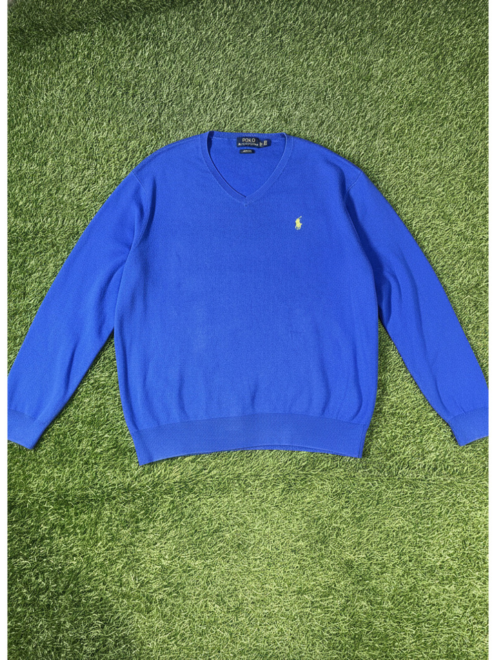 Polo Ralph Lauren V Neck Sweater Blue 100% Pima Cotton Mens XL